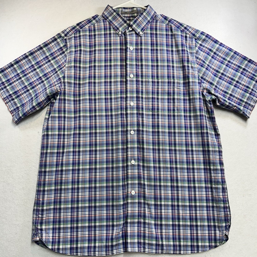 Daniel Cremieux Men's Short Sleeve Button Down Blue Plaid Shirt Size L